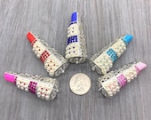 3D Bling Silver Lipstick Charms With Pearls XLG Pendant Style DIY Bracelets Necklaces Charms Affordable Charms Bling Lipstick Charms