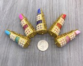 3D Bling Gold Lipstick Charms With Pearls XLG Pendant Style DIY Bracelets Necklaces Charms Affordable Charms Bling Lipstick Charms