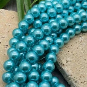 10mm Pearl Painted Beads In Aqua Teal Color | Teal Aqua Pearl Pearlesque Glass Beads | Glass Beads for Crafting and Jewelry Making Supplies