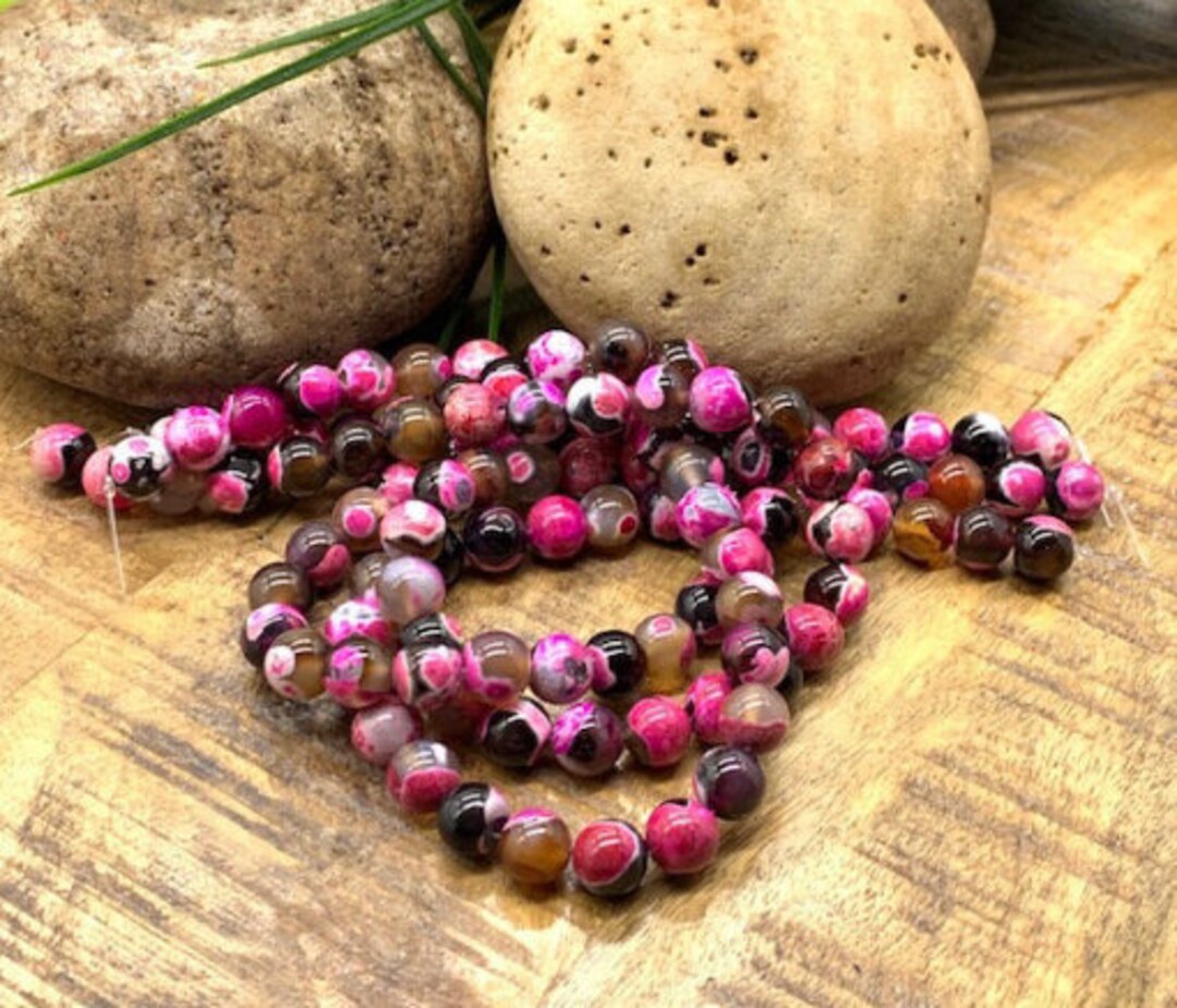 10mm Beads Shocking Exotic Pink Fire Agate Beads Glass and Stone Beads