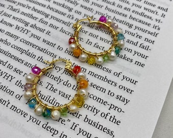 Pearl Earrings With Swarovski Crystals | Hoop Earrings | Beautiful Pearl Hoop Earrings | Freshwater Pearl Earrings With Crystals