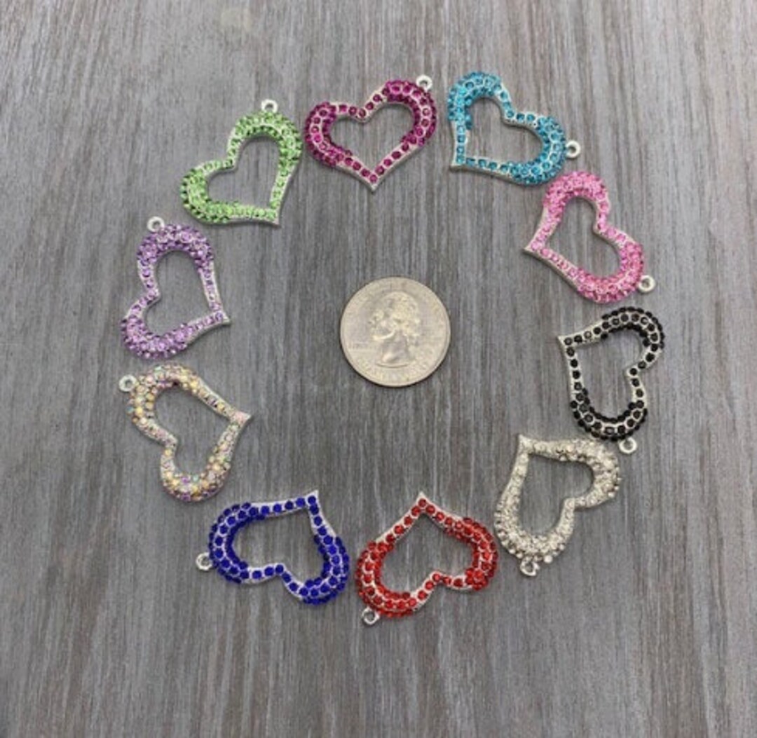 Bling Rhinestone Heart Charm Gold/silver, Designer Inspired Charms, DIY