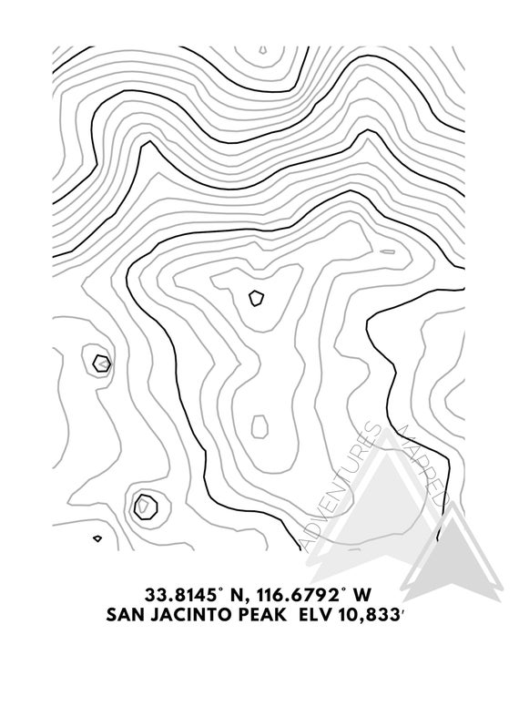 mt san jacinto topographic map printable digital download gift for hiker letter blueprint paper printable