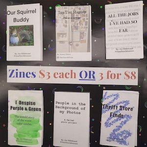 Zines and Zine Bundles!! Squirrels, thrift stores, and corporations, oh my!