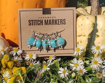 Skull colorful stitch markers knit and crochet progress keepers fiber arts stitch markers