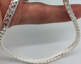 Sterling Silver Flat Curb Chain Necklace 5.5 mm Wide, DIY Flat Chain, 925 Sterling Silver Finished Chain with Lobster Claw Clasp