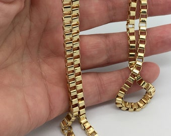 18K Gold Plate Box Chain with Lobster Claw Clasp, 4.5 mm Wide, 26 Inches Long