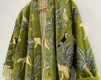 Premium quality Green Floral velvet Robes Jacket coat Kimono bathrobe Plus Size robes Bridesmaid Boho Kimono gifts wedding Robe inner cotton