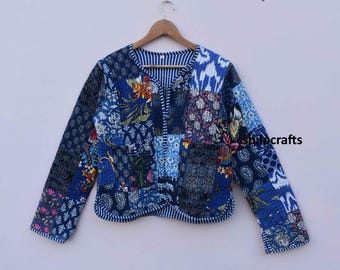 Patchwork Quilted Jackets Cotton Floral Bohemian Style Fall Winter Jacket Coat vintage Boho Quilted Reversible kantha Jacket for Women
