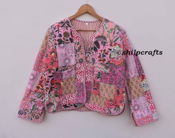 Patchwork Quilted Jackets Cotton Floral Bohemian Style Fall Winter Jacket Coat vintage Boho Quilted Reversible kantha Jacket for Women