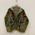 Suzani embroidery Floral Jackets Velvet inner Cotton green Bohemian Winter Jacket Coat vintage Boho wedding Reversible kantha Jacket Women product logo
