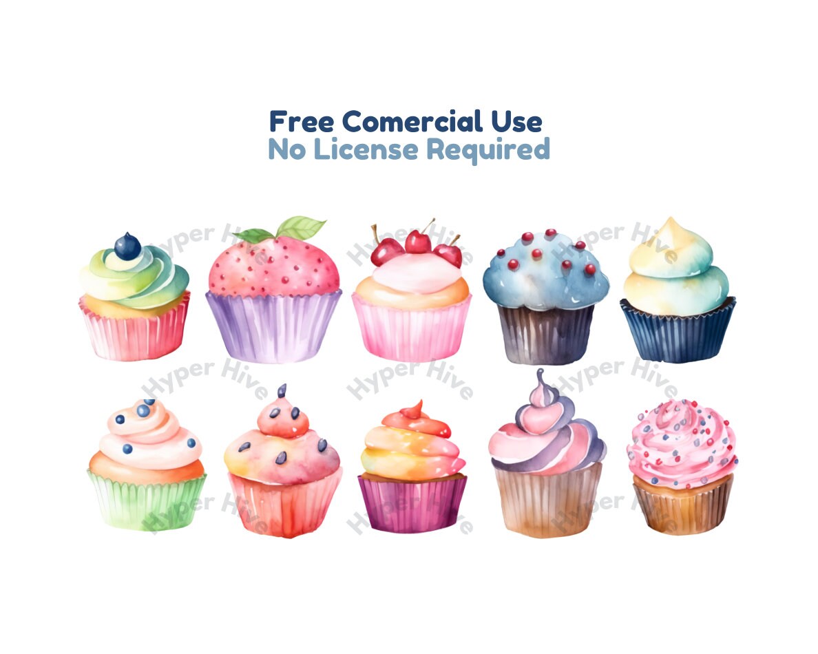 Watercolor Cupcakes Clipart Cupcake PNG instant Download PNG Digital ...