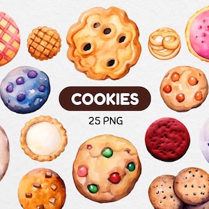 Aquarelle Cookies Biscuits Clipart - Ensemble de Clipart de produits de boulangerie - Téléchargement instantané PNG, Friandise sucrée, Articles de boulangerie, Dessert délicieux, Biscuit au sucre