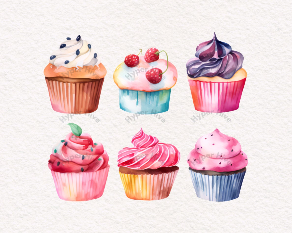Watercolor Cupcakes Clipart Cupcake PNG instant Download PNG Digital ...