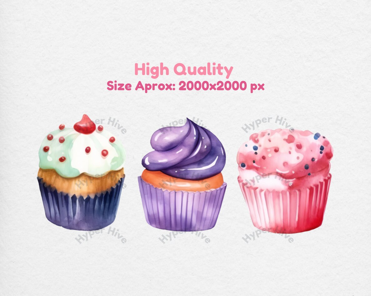 Watercolor Cupcakes Clipart Cupcake PNG instant Download PNG Digital ...