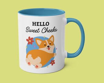 Sweet Cheeks Coffee Mug, Funny Rude Ceramic Cup, Corgi Lover Gift, Colleage Friend Gift Idea, Cute butt humor Mug, Unique Gifts, Dog Mug