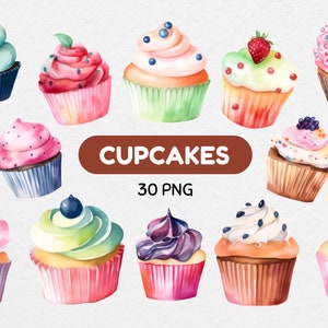 Watercolor Cupcakes Clipart Cupcake PNG instant Download PNG Digital ...