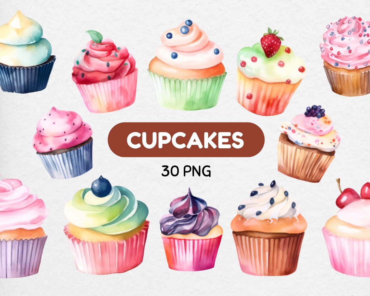 Watercolor Cupcakes Clipart Cupcake PNG instant Download PNG Digital ...