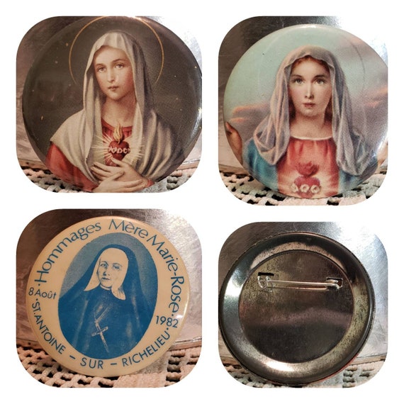 M\u00e8re Marie-Rose 1982 Religious Pinback Buttons Virgin Mary