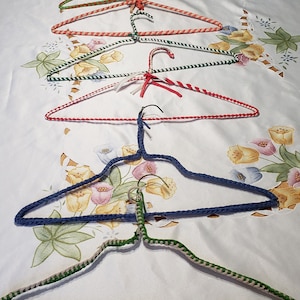 1960s handmade yarn covered wire hangers, set of 6