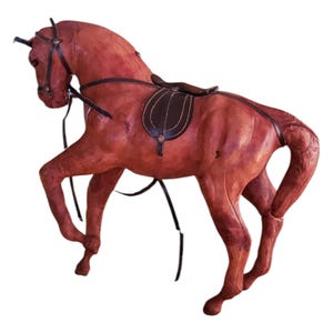 Vintage Handmade Leather Horse Statue , Farmhouse Equestrian Gift Idea