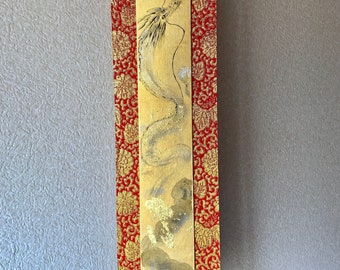 Special small silk holy RYUJIN dragon guardian painting art Kakejiku, Japanese ZEN style calligraphy art, Unique good luck guardian art