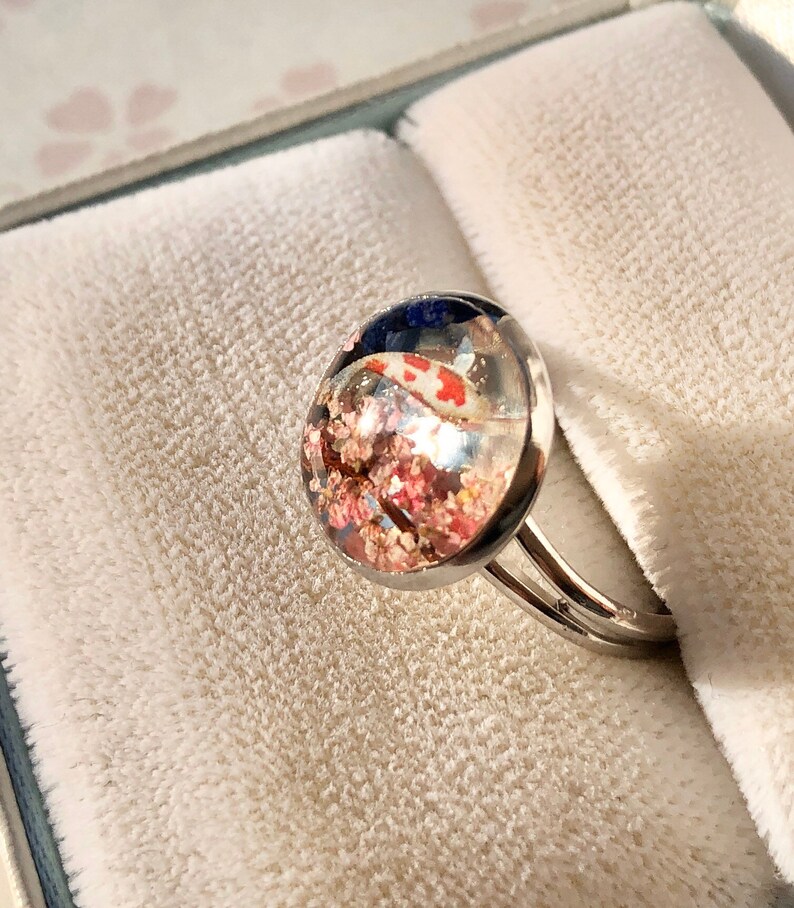 Impressive gift for her Amazing miniature Koi fish with 3D Sakura cherry blossoms ring Lucky power stone ring Unique Japanese style ring