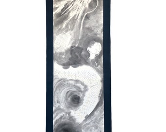 Extra-large calligraphy art holy RYUJIN dragon hanging scroll, Japanese ZEN style good luck guardian painting Kakejiku, Japanese Sumie art,