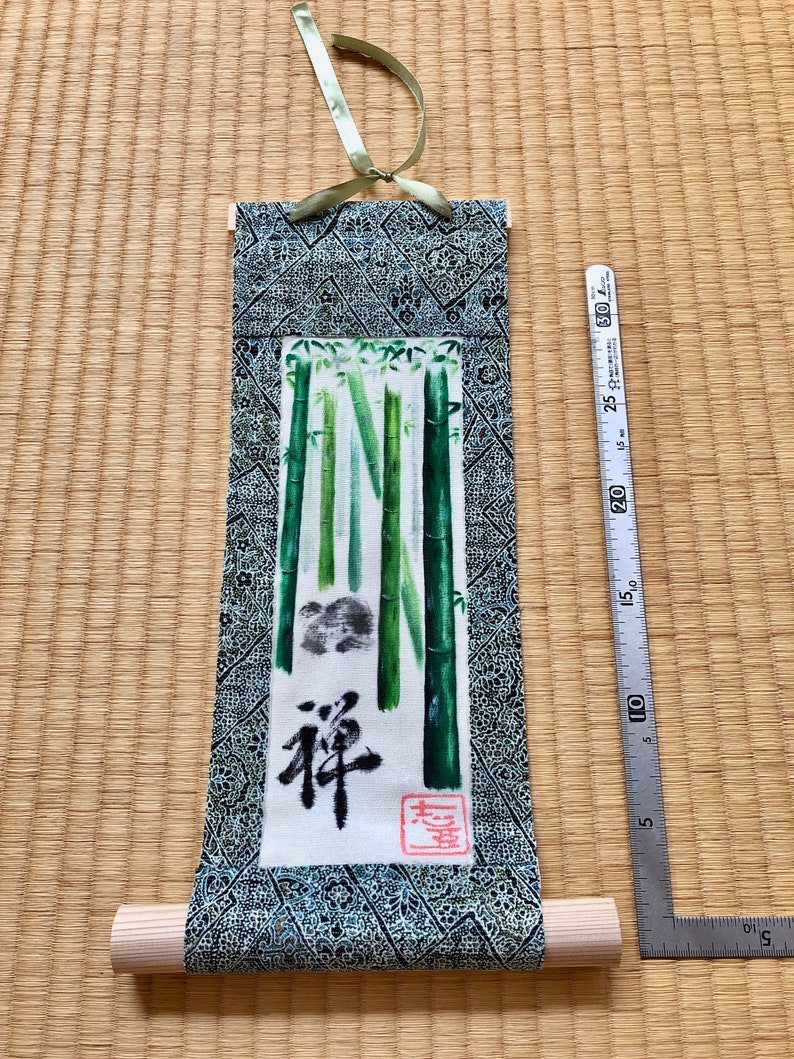 Unique Kimono fabric ZEN style bamboo painting small hanging | Etsy
