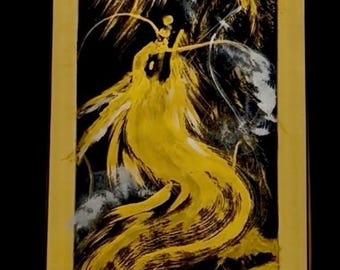 Japanischer aufsteigender goldener Drache 龍神 und Phoenix-Vogel 鳳凰 hängende Schriftrolle