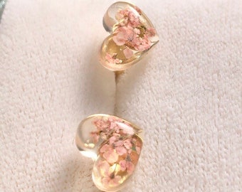 Heart shaped Sakura cherry blossoms gold plated/ Sterling silver earrings, Miniature Sakura flower earrings, Impressive heart jewelry,