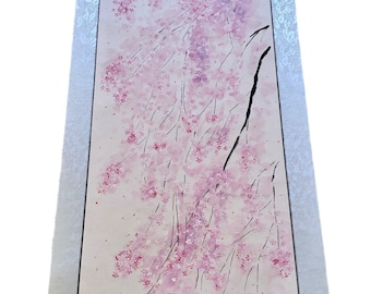 Extra large SHIDARE Sakura hanging scroll, Gorgeous extra long cherry blossoms wall decoration, Japanese ZEN hand painted calligraphy art,