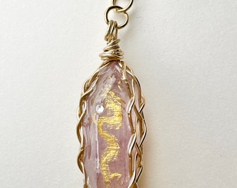 Dainty Amethyst miniature RYU dragon  guardian deity necklace, Delicate good luck tiny Power stone RYU guardian K16GP necklace