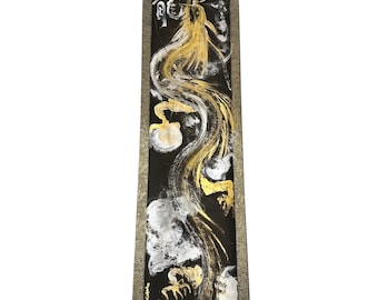 Japanese rising dragon 龍神 with 龍 RYU calligraphy word bamboo color hanging scroll