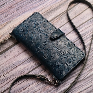 Sac à main pour téléphone avec bandoulière Samsung Galaxy S25 Ultra S25+ S24 FE S24+ S24 Ultra S23 FE S23 Ultra S22 Étui portefeuille en cuir ultra gaufré Homme