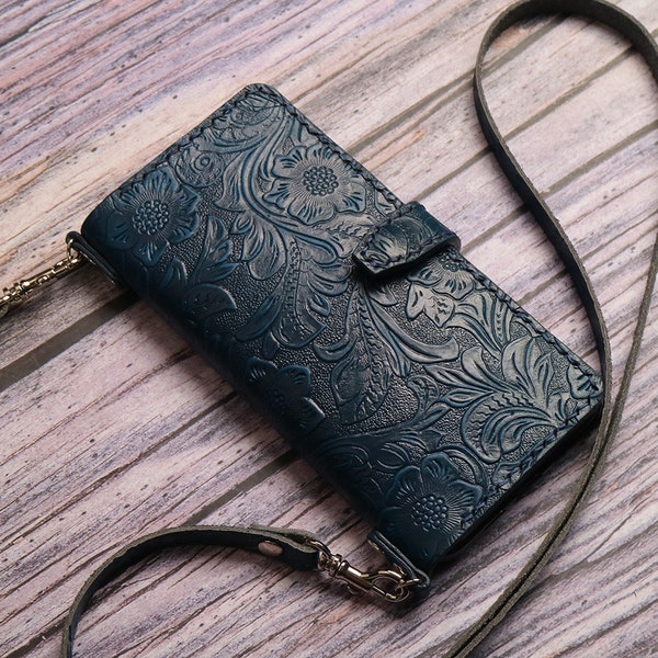 Shoulder Strap Phone Purse Samsung Galaxy S25 Ultra S25+ S24 FE S24+ S24 Ultra S23 FE S23 Ultra S22 Ultra Embossed Leather Case 6ASSS01