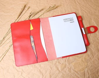 Capa/estojo para caderno Hobonichi A5/Hobonichi A6 em couro legítimo – costurado à mão com suporte para caneta e compartimentos de armazenamento - 6YBBHO