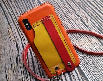 Leather iPhone 16e/15 Pro Max/15 Plus/14 Pro max 13/13 Pro Max/13 Mini/12/12 Pro Max/14 Plus Wallet Case handmade Neck rope 6BPIF08