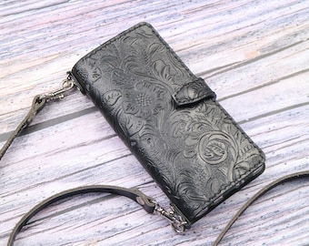 Handmade Sony Xperia 1 V 10 V,5 IV,1 IV,10 IV,Pro-I,10 iii Lite Crossbody Wallet Case Embossed Leather Wallt Free Custom Monogram