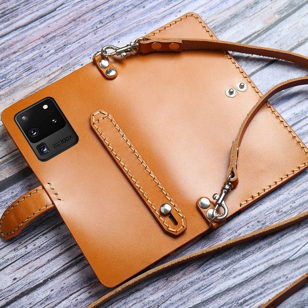 Shoulder Strap Free Custom Galaxy S23 FE S23+/S23 Ultra/S23 S22 Ultra 5G/S22+ 5G/S22 S10 Plus,  Leather Case Wallt Handmade Leather Monogram