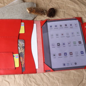 Custodia per organizer a portafoglio ONYX Boox Tab X C Note Air 4 C Go 10.3 con dispenser per penna, in vera pelle, colore rosso, per BOOX Tab Mini C e BOOX Go 7 6YCGBX