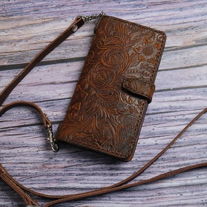 Correa para el hombro Bandolera Samsung Galaxy S25 Ultra S25+ S24 FE S24+ S24 Ultra S23 FE S23 Ultra Funda tipo cartera de piel con relieve Cartera de piel