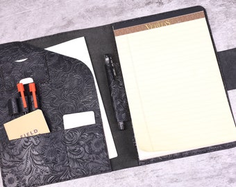 Customized leather Portfolio, Notepad holder, 8.5 x 11.75 letter size Writing padfolio, Leather Business Folio, Work portfolio, Black #A4-3