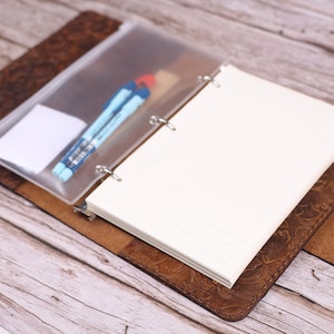 Leather Binder 3-Ring, fit 3 hole 8.5 x 11 refill paper or A5 paper, Leather portfolio, Leather binder cover- Embossed Leather HY3-1