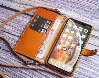 Alça de ombro grátis personalizada iPhone 16e 16 Pro 15 Pro Max, 15 Plus, 14 Pro Max 14 Plus 13 Pro Max 12 capa de couro carteira feita à mão couro masculino