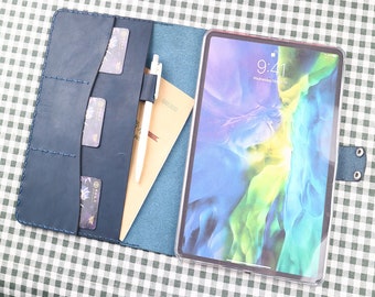 Folder case iPad mini 6 5 4/2022 iPad Pro 12.9 6th Gen/Pro 12.9/Pro 11/Pro 11 (2022)/Pro 10.5 case ipad cover Full Grain Leather Dark Blue