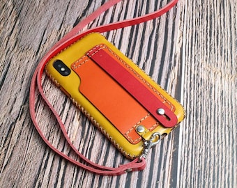 Capa de couro Samsung Galaxy S25 Ultra S24 FE S24 Ultra S23 FE S23 Ultra Corda de pescoço, cartões, capa de couro, feito à mão para homem e mulher, capa de couro