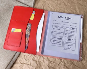 Women Fits  Paper Pro  Remarkable 2 Red Folio Organizer First-rate silicone cover equipped with a pen holder Cover Genuine Leather 6EMRE01