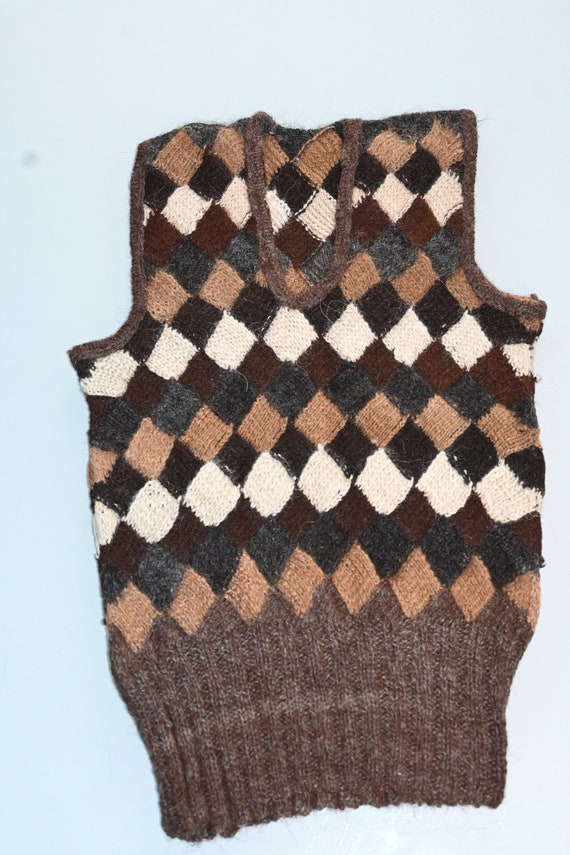 Hand Knit Homespun Alpaca Argyle Vest - Peru - Sma