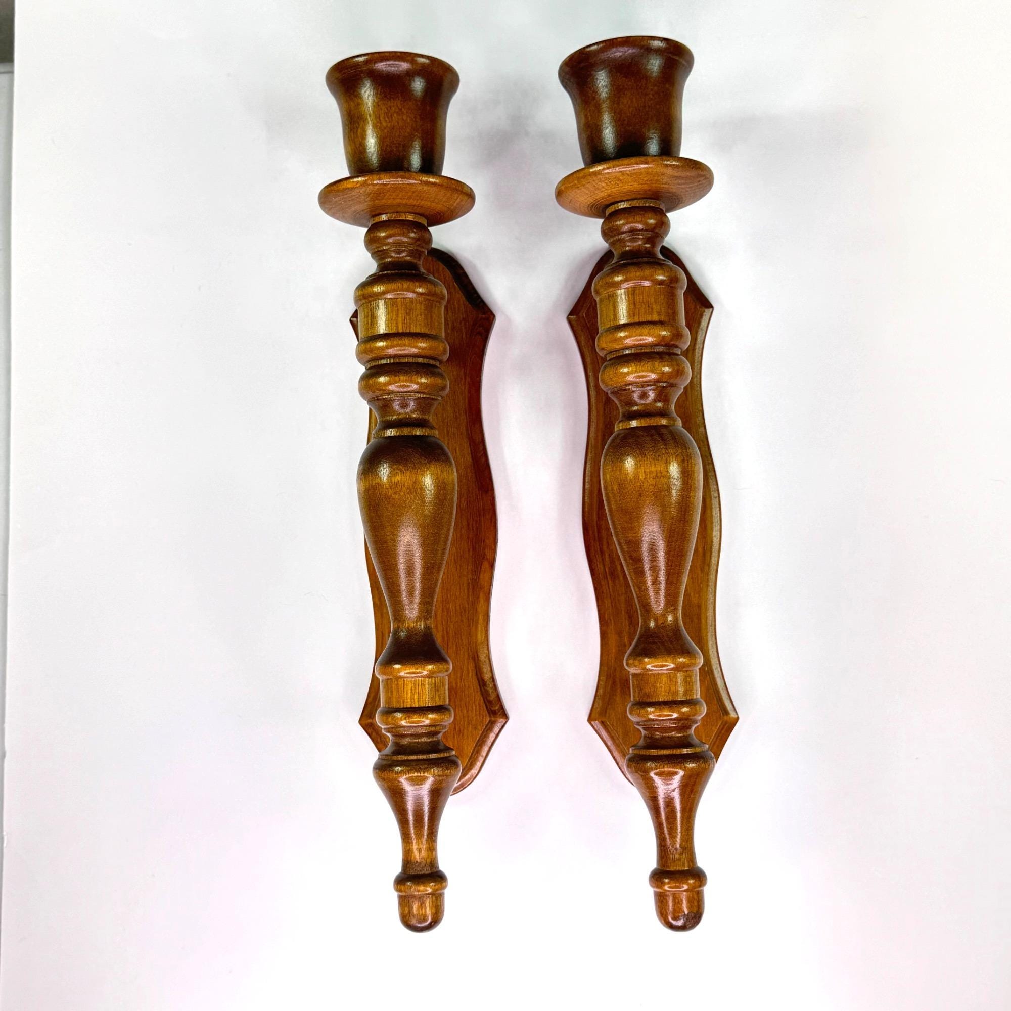 Vintage Wooden Sconces Candlestick Wall Hanging Candle Holder Farmhouse Country
